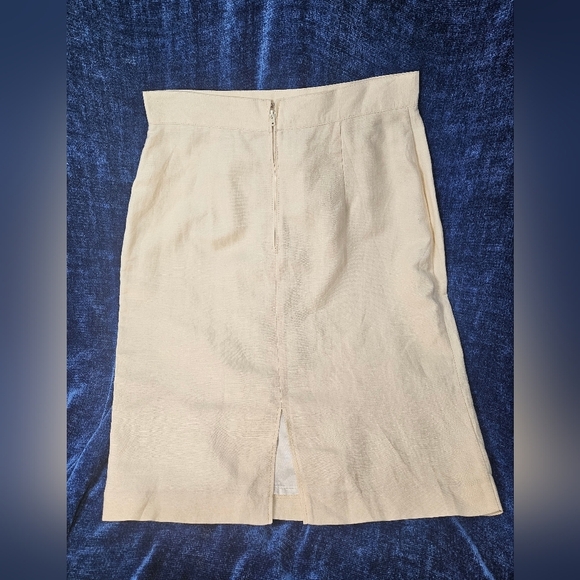 New Vintage Oatmeal Cream Flax Linen Pencil Skirt 46 Medium - Picture 6 of 11